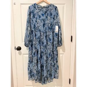 NWT Joie Limited Edition Parisian Paisley Maxi Tiered Blue Printed Sheer Layered